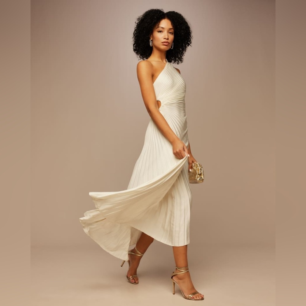 A.L.C. Delfina Satin Pleated Dress in Whisper White
